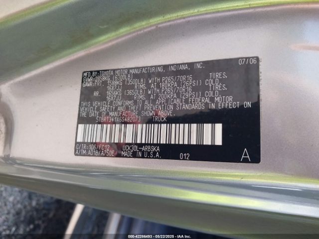 2006 TOYOTA TUNDRA 5TBRT341X6S482073 Photo 8