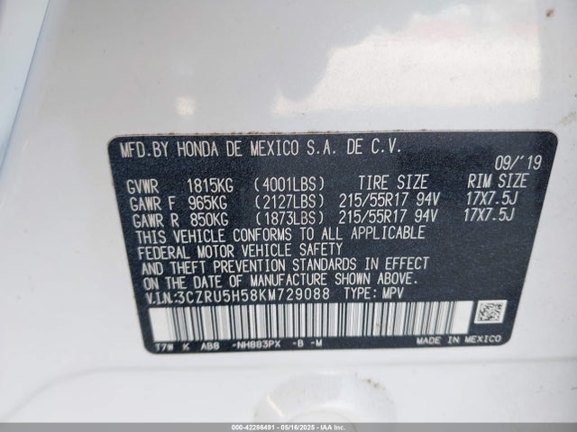 3CZRU5H58KM729088 Honda HR-V EX