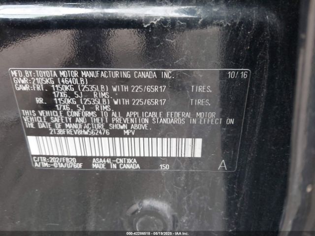 2T3BFREV8HW562476 Toyota RAV4 LE