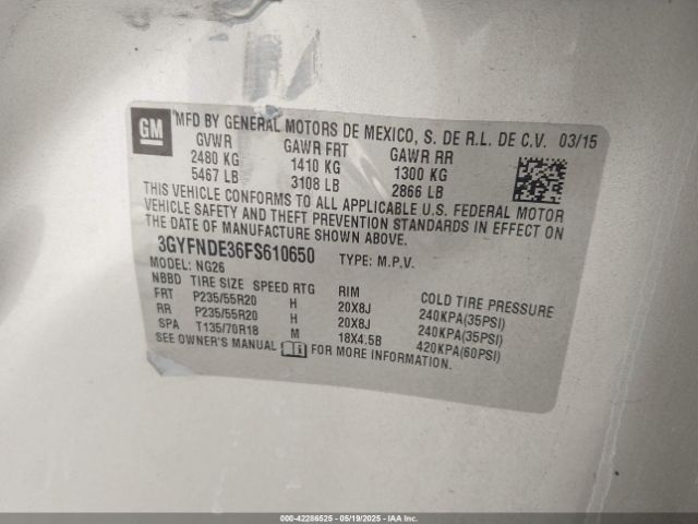2015 CADILLAC SRX 3GYFNDE36FS610650 Photo 8