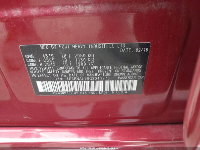4S3BNAL60G3041270 Subaru Legacy 2.5i Limited
