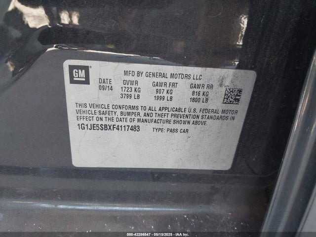 1G1JE5SBXF4117483 Chevrolet Sonic Ltz Auto