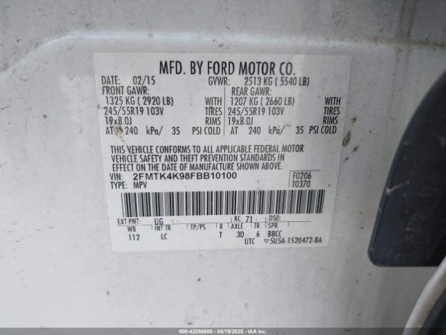 2FMTK4K98FBB10100 Ford Edge Titanium
