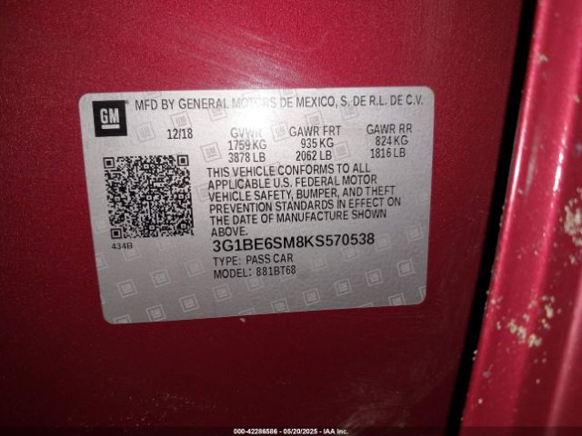 3G1BE6SM8KS570538 Chevrolet le2 -di: direct injection, vvt: variable valve timing, gen, alum