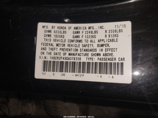 1HGCR2F4XGA076338 Honda ACCORD LX
