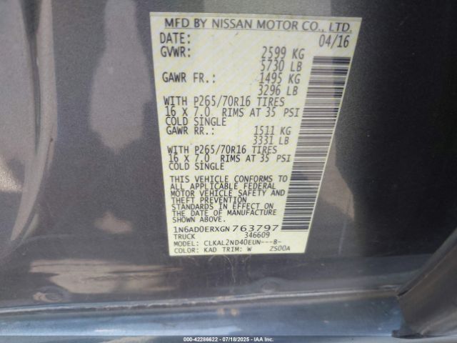 2016 NISSAN FRONTIER 1N6AD0ERXGN763797 Photo 8