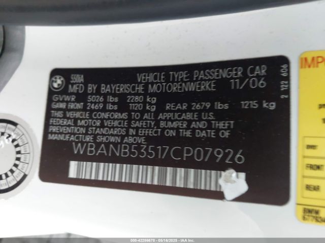 2007 BMW 550I WBANB53517CP07926 Photo 8