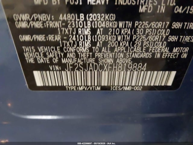 Subaru Forester 2.5i Premium 2015 JF2SJADCXFH819884 Image 9