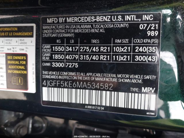 2021 MERCEDES-BENZ GLS 450 4JGFF5KE6MA534582 Photo 8