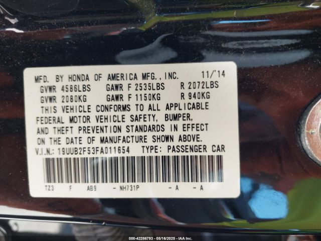 19UUB2F53FA011654 Acura Tlx V6 Tech