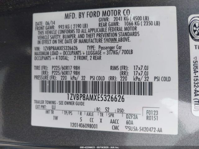 1ZVBP8AMXE5326626 Ford Mustang V6