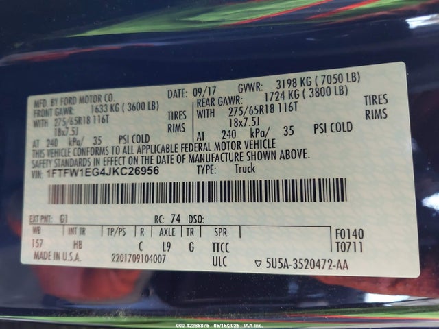 1FTFW1EG4JKC26956 Ford 3.5l gtdi