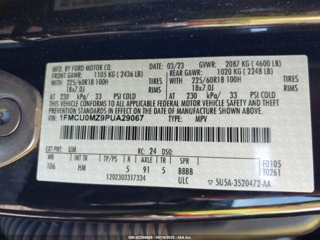 1FMCU0MZ9PUA29067 Ford Escape St-line
