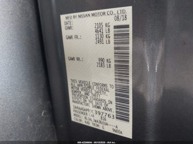 Nissan Maxima 2018 1N4AA6AP9JC397763 Image 9