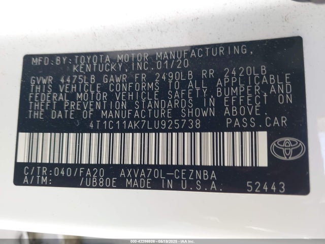 4T1C11AK7LU925738 Toyota a25a-fks