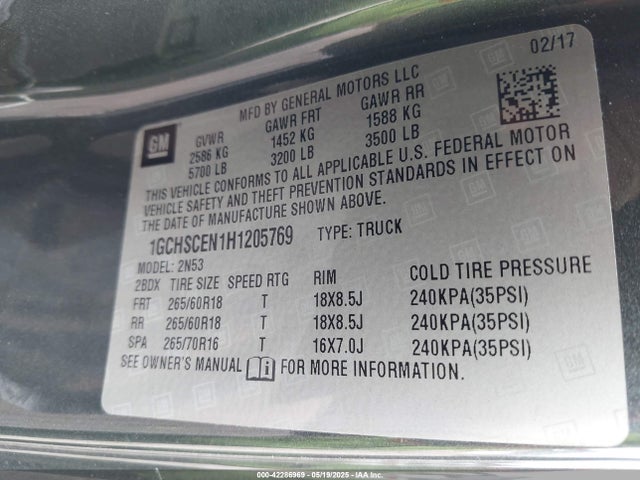 1GCHSCEN1H1205769 Chevrolet Colorado Lt