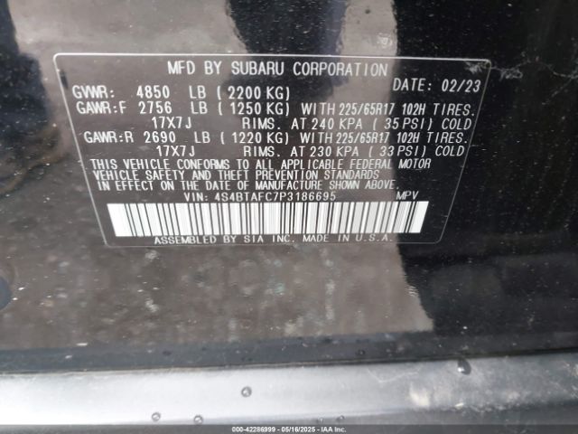4S4BTAFC7P3186695 Subaru Outback Premium
