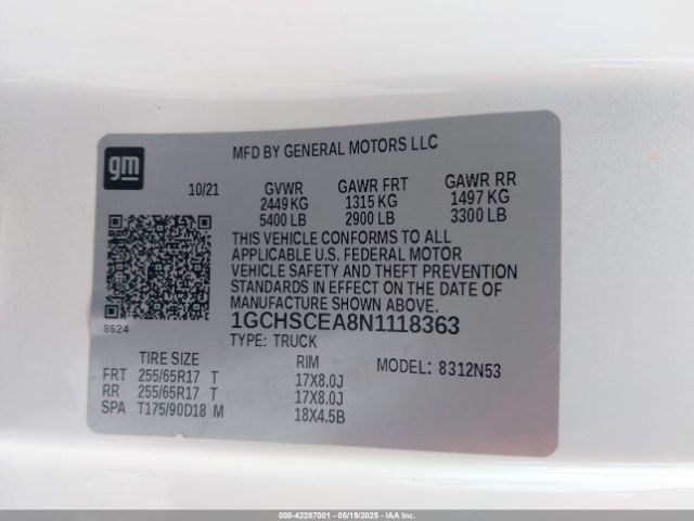 1GCHSCEA8N1118363 Chevrolet Colorado 2wd  Long Box Lt