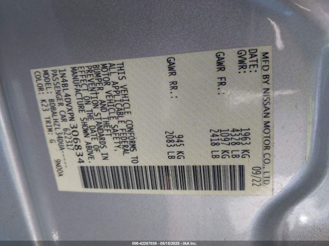 1N4BL4DVXPN306834 Nissan Altima Sv Fwd