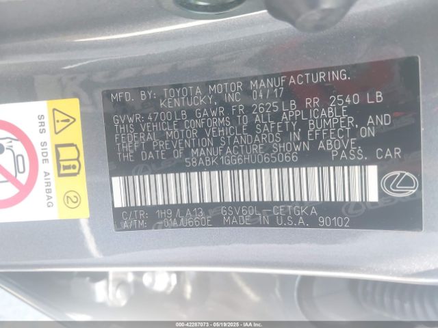58ABK1GG6HU065066 Lexus 2gr-fe