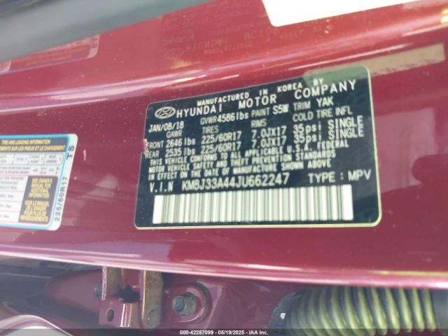 KM8J33A44JU662247 Hyundai TUCSON SEL