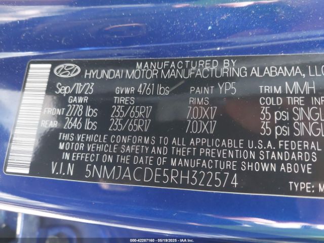 5NMJACDE5RH322574 Hyundai TUCSON SE