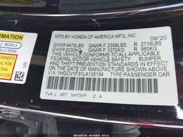 1HGCV1F31LA135154 Honda Accord Sport