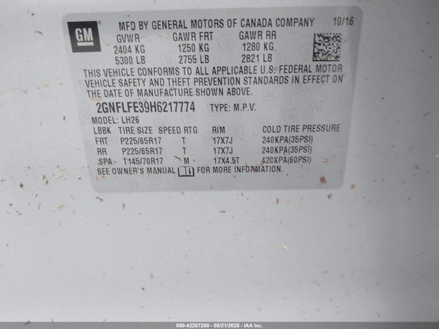 Chevrolet EQUINOX LT 2017 2GNFLFE39H6217774 Image 9