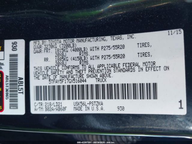 5TFAY5F17GX516044 Toyota Tundra 1794 5.7l V8