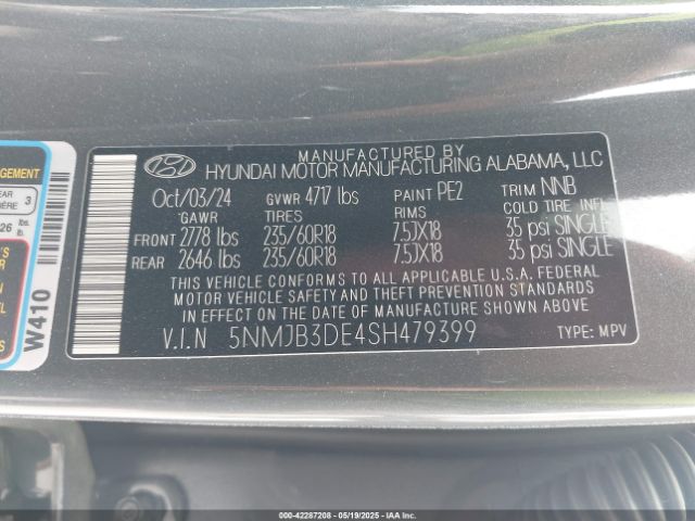 5NMJB3DE4SH479399 Hyundai TUCSON SEL