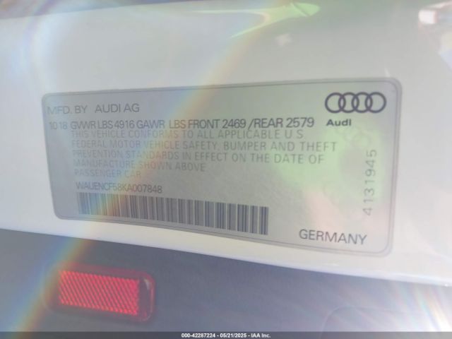 2019 AUDI A5 WAUENCF58KA007848 Photo 8