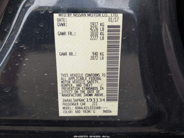 1N4AL3AP6HC193134 Nissan Altima 2.5 Sl