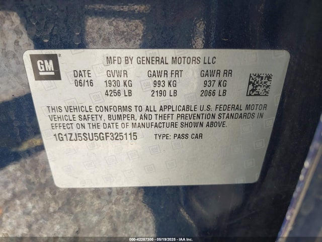 1G1ZJ5SU5GF325115 Chevrolet MALIBU HYBRID