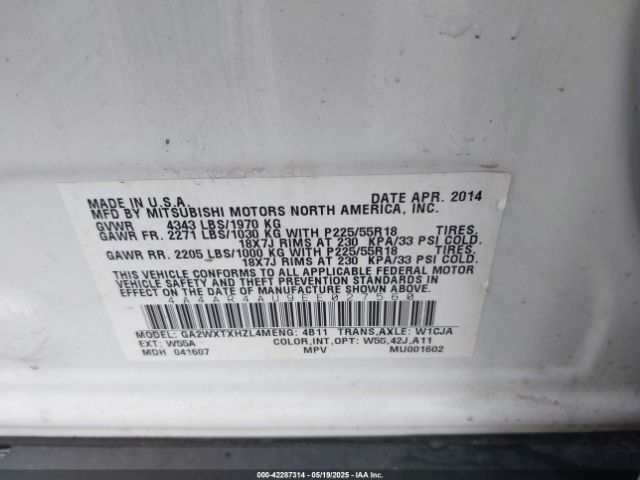 4A4AR4AU9EE027560 Mitsubishi dohc mivec