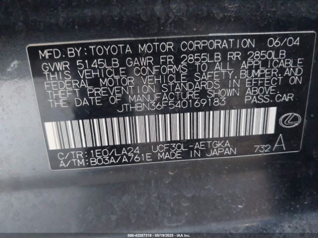 2004 LEXUS LS 430 JTHBN36F540169183 Photo 8