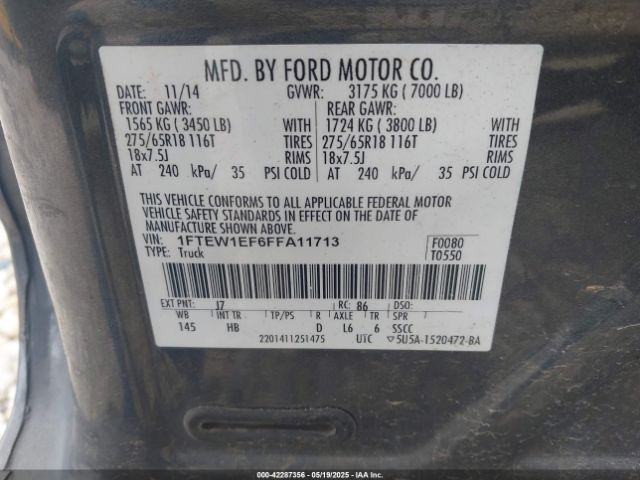 1FTEW1EF6FFA11713 Ford F-150 Lariat