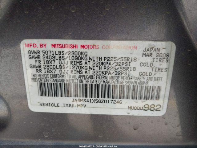 2008 MITSUBISHI OUTLANDER JA4MS41X58Z017246 Photo 8
