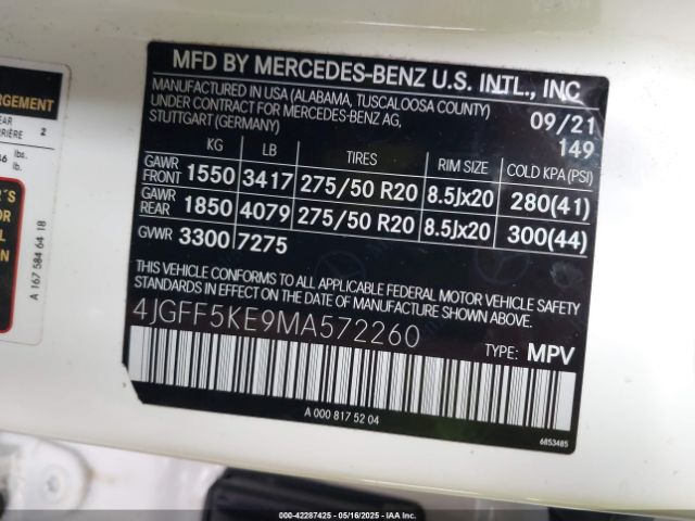 4JGFF5KE9MA572260 Mercedes-Benz Gls 450 4matic