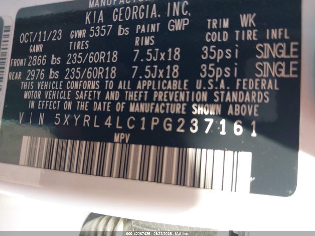 5XYRL4LC1PG237161 KIA gdi theta-iii
