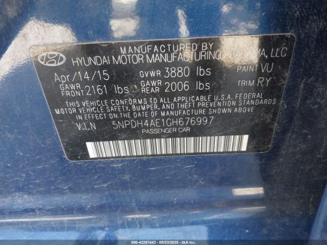 5NPDH4AE1GH676997 Hyundai Elantra Value Edition