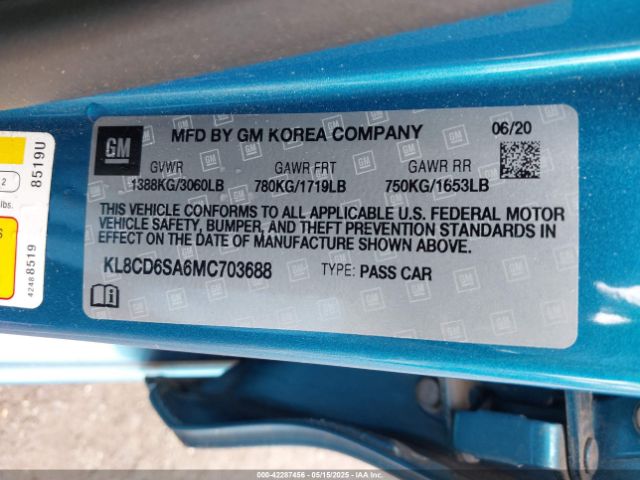 KL8CD6SA6MC703688 Chevrolet Spark Fwd 1lt Automatic