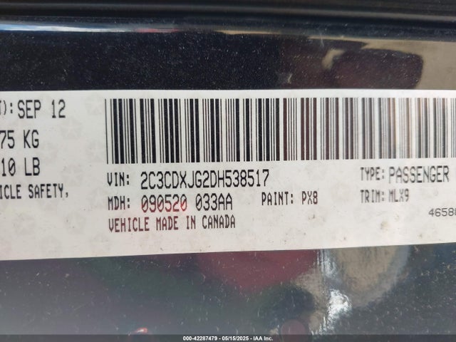 Aukcja sprzedaży 2013 Dodge Charger Sxt Plus, vin: 2C3CDXJG2DH538517, numer aukcji: 42287479