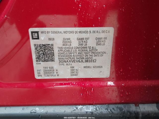 3GNAXVEV6JL381012 Chevrolet Equinox Premier