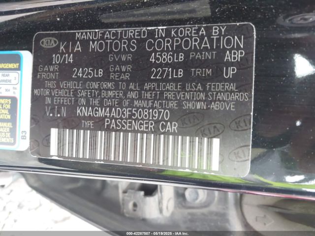 KNAGM4AD3F5081970 KIA OPTIMA HYBRID