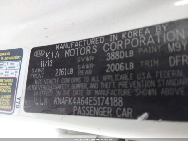 KNAFK4A64E5174188 KIA FORTE LX