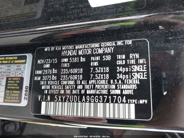 5XYZUDLA9GG371704 Hyundai t-gdi theta ii