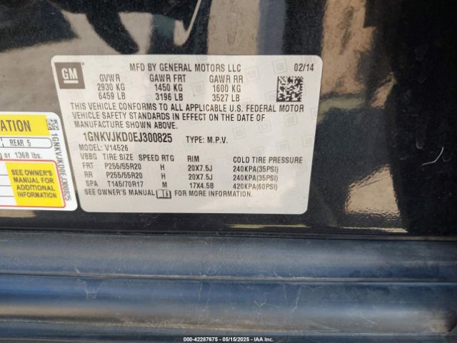 1GNKVJKD0EJ300825 Chevrolet llt