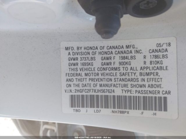 2HGFC2F7XJH567624 Honda CIVIC EX