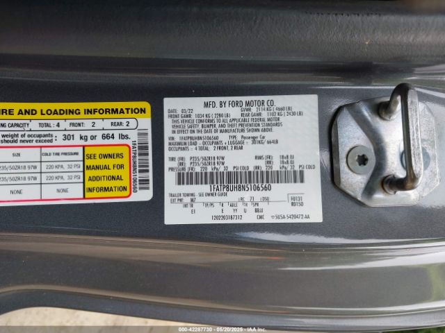 2022 FORD MUSTANG 1FATP8UH8N5106560 Photo 8
