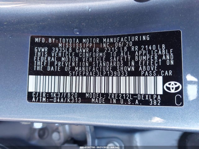 5YFEPRAE3LP139033 Toyota COROLLA LE